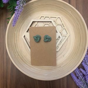 Handmade sage green knot earrings